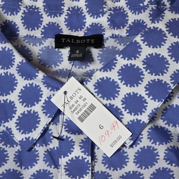NWT Talbots Cotton Dolman Sleeve Blue Polka Dot Shirt Dress - Picture 10 of 11